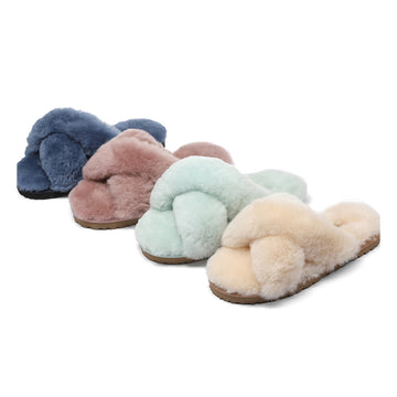 CROSS-STRAP AUSTRALIAN WOOL SLIPPERS 0075
