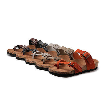 LEATHER CORK SOLE BUCKLE STRAP SANDALS 4406