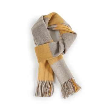 BRITISH STYLE WOOL PLAID SCARF 970117（GREY YELLOW）