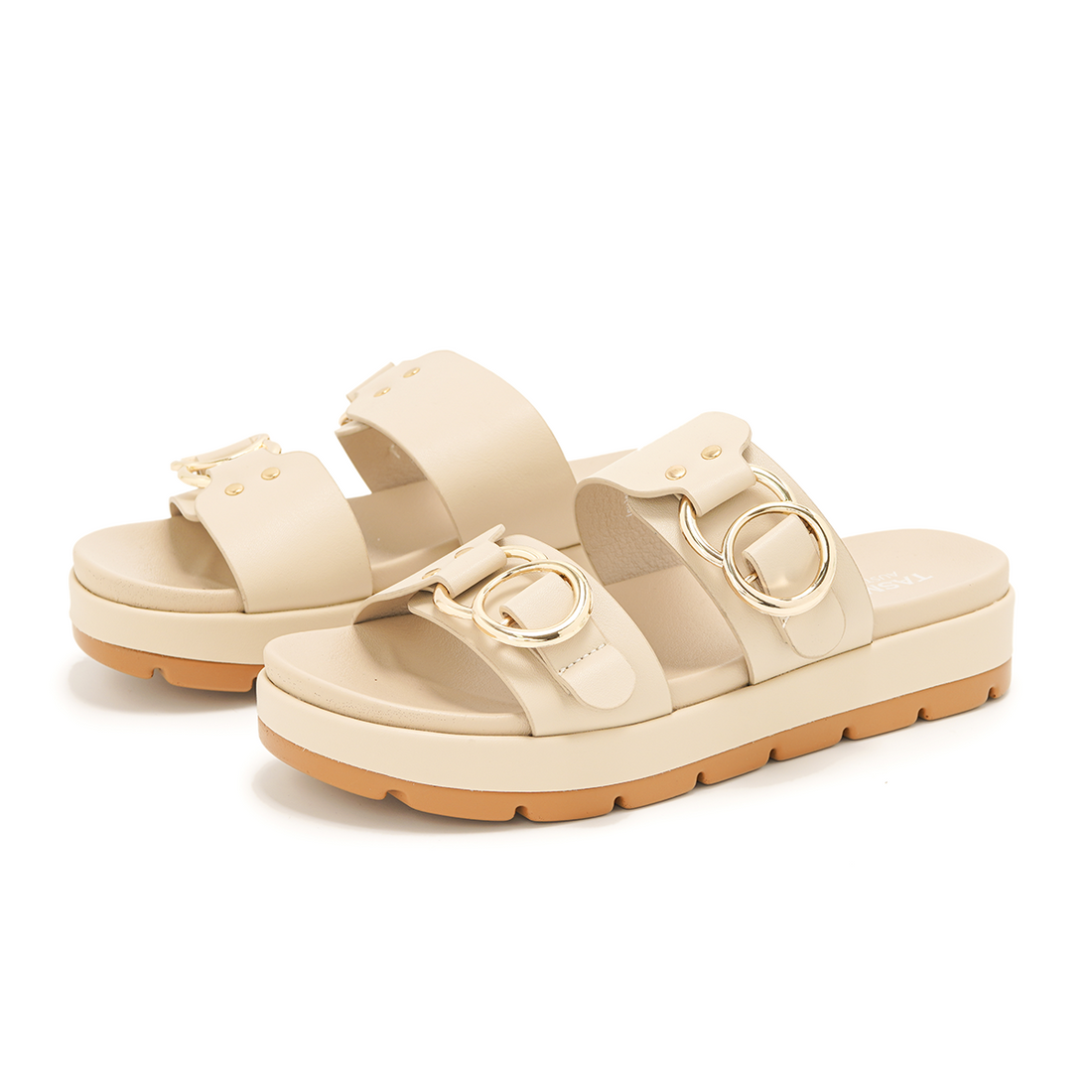 Thick‑soled Gold‑Button Two‑Strap Slides 4585